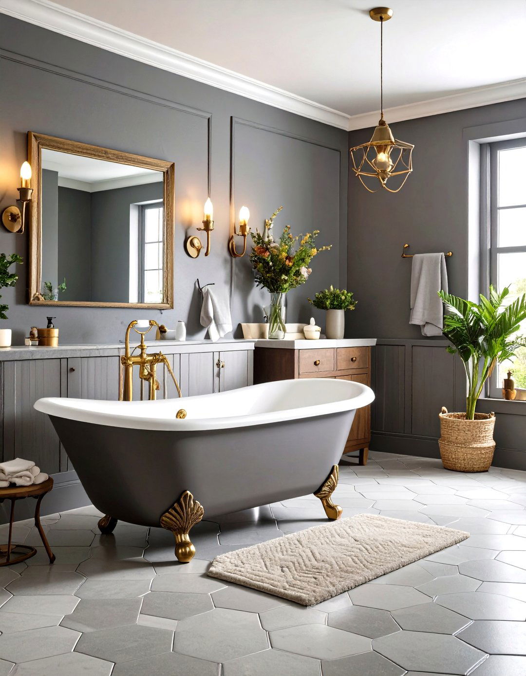 Grey Bathroom with Vintage Fixtures - 20 Grey Bathroom Ideas
