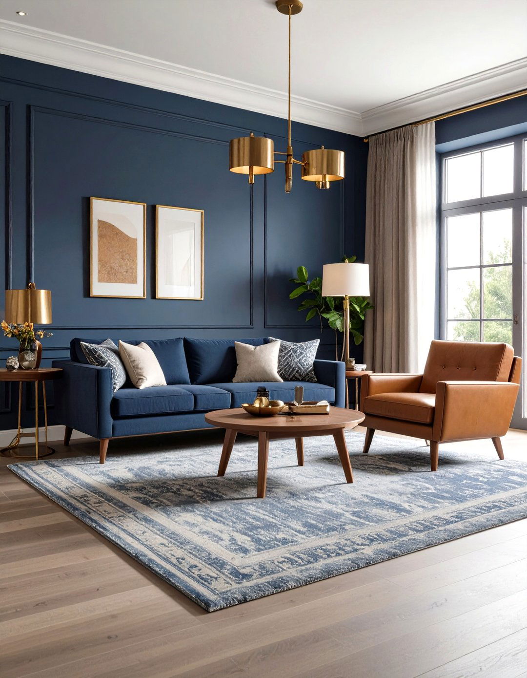 Grey Carpet Anchoring Navy Blue Walls - 20 grey carpet living room ideas