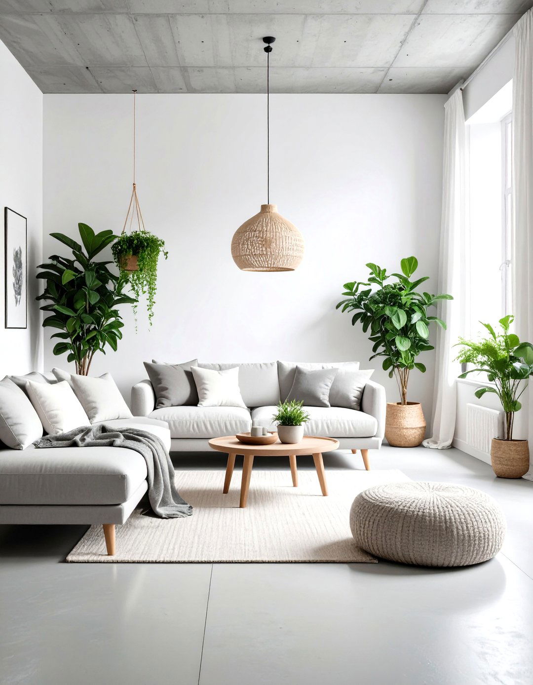 Grey Concrete Accents Paired with White Walls - 20 Grey and White House Interior Design Ideas