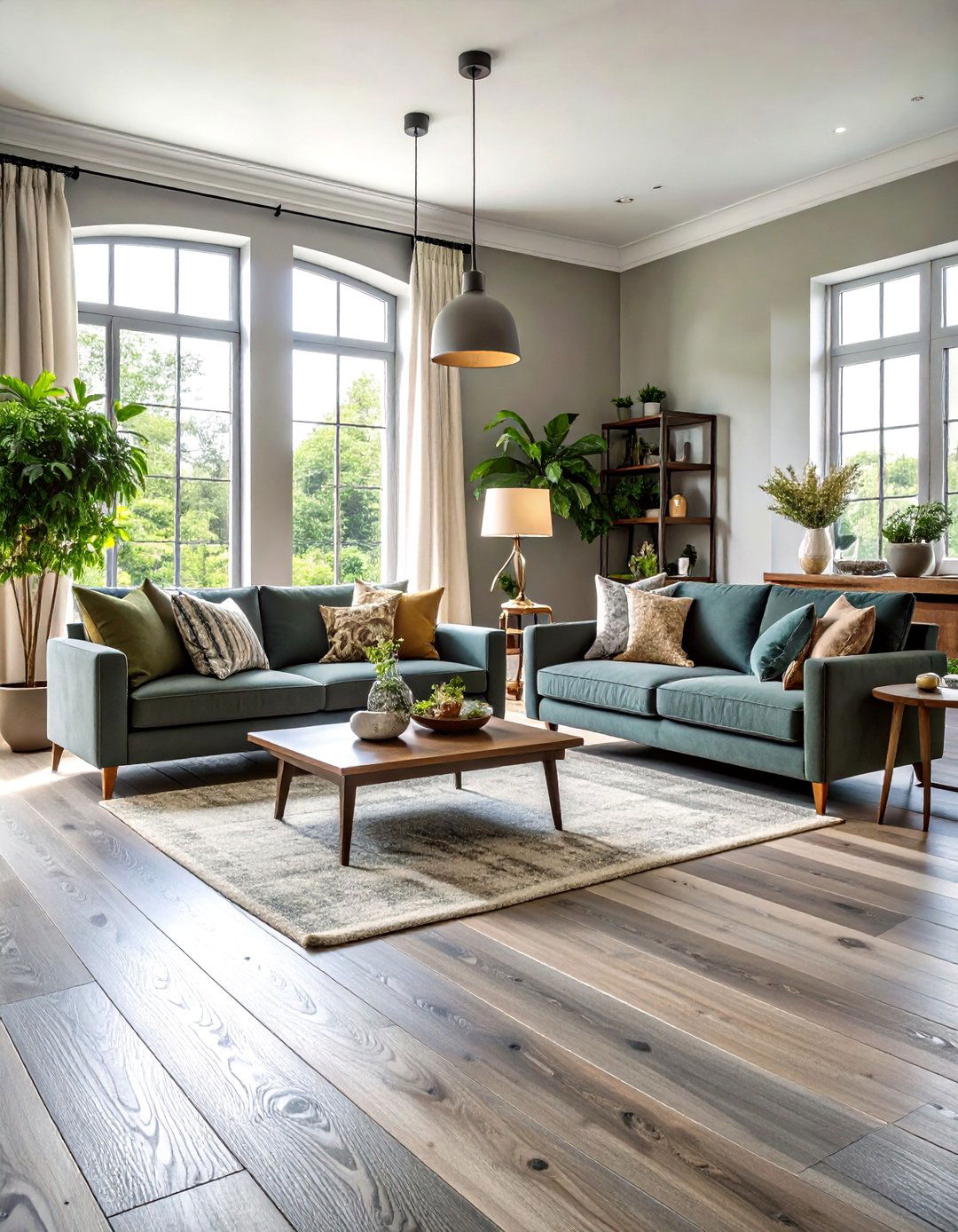 Grey Distressed Wide Plank Laminate Flooring Living Room - 20 grey flooring living room ideas