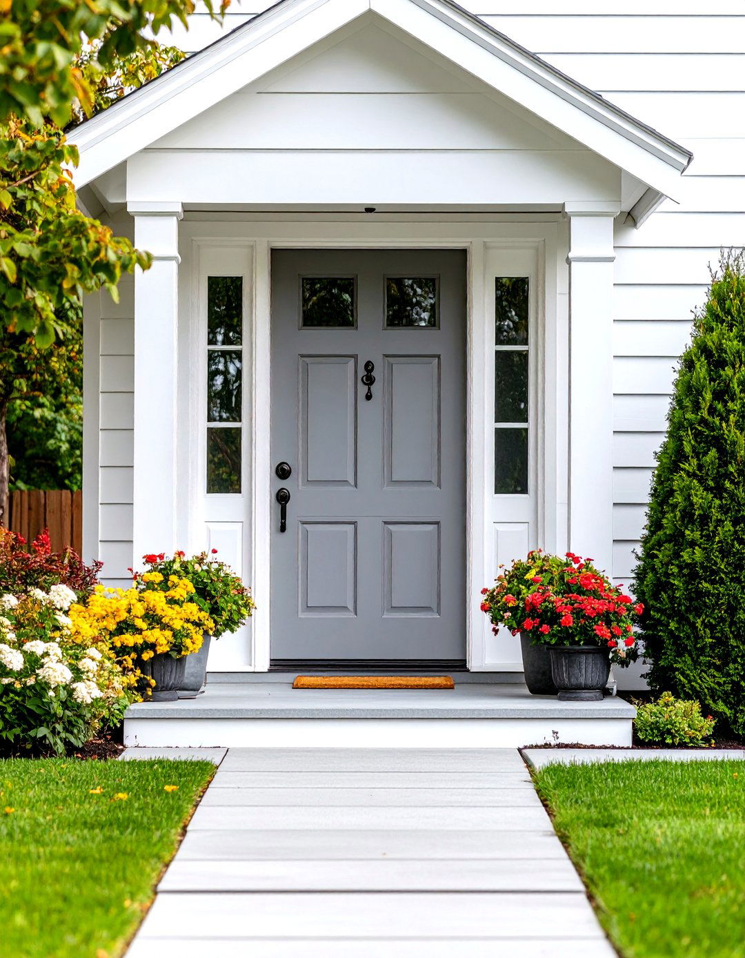 Grey Front Door with Crisp White Trim - 20 Grey Front Door Ideas