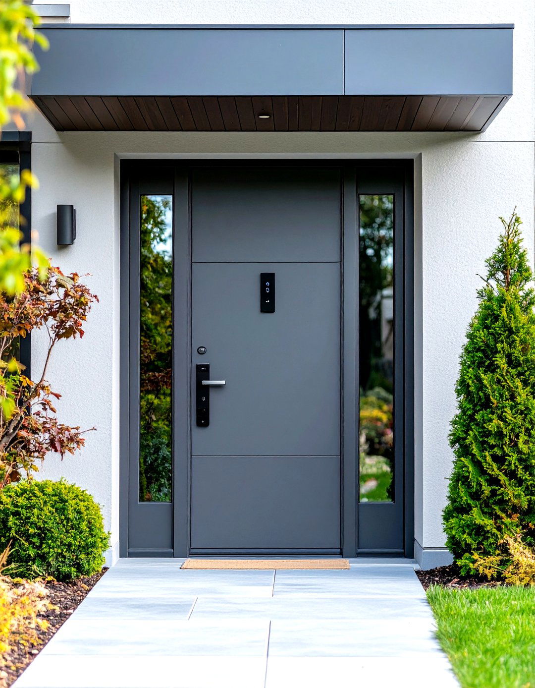 Grey Front Door with Integrated Smart Lock - 20 Grey Front Door Ideas