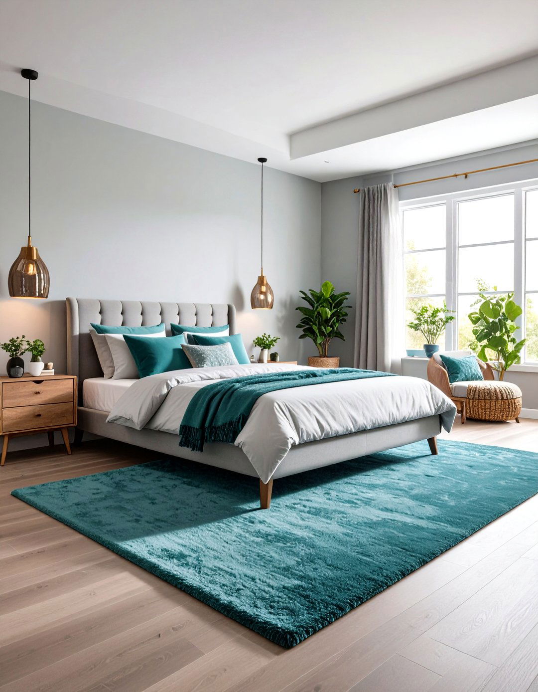 Grey Furniture with Teal Decor Accents - 20 Teal and Grey Bedroom Ideas