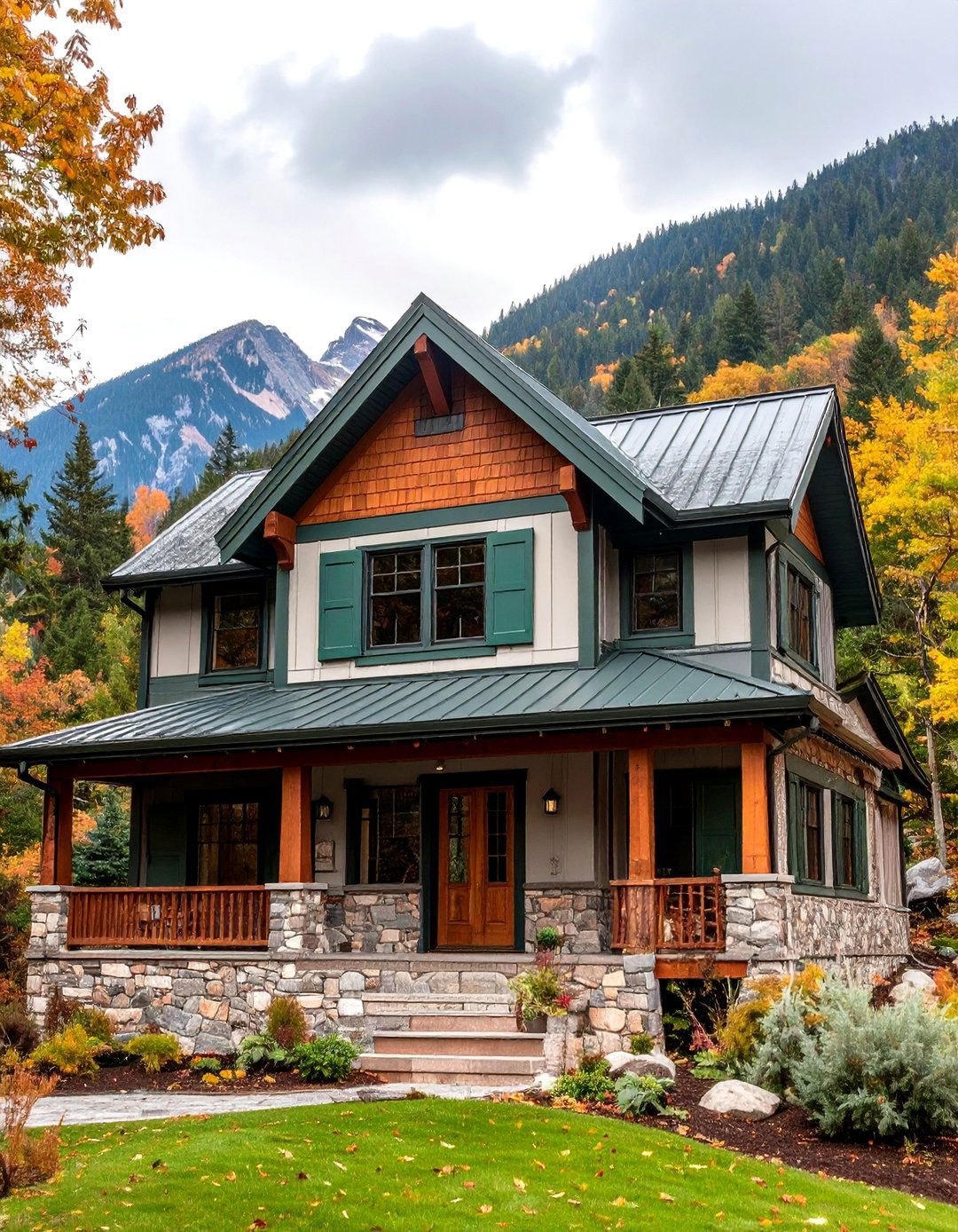 Grey Green Harmony for Mountain Serenity - 20 Home Designs Using Natural Clay Siding Colors
