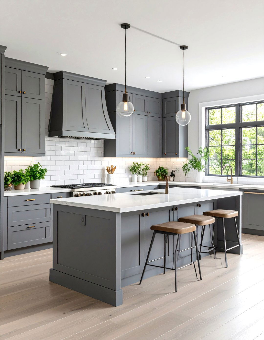 Grey Kitchen Cabinets with White Quartz Countertops - 20 Grey and White House Interior Design Ideas