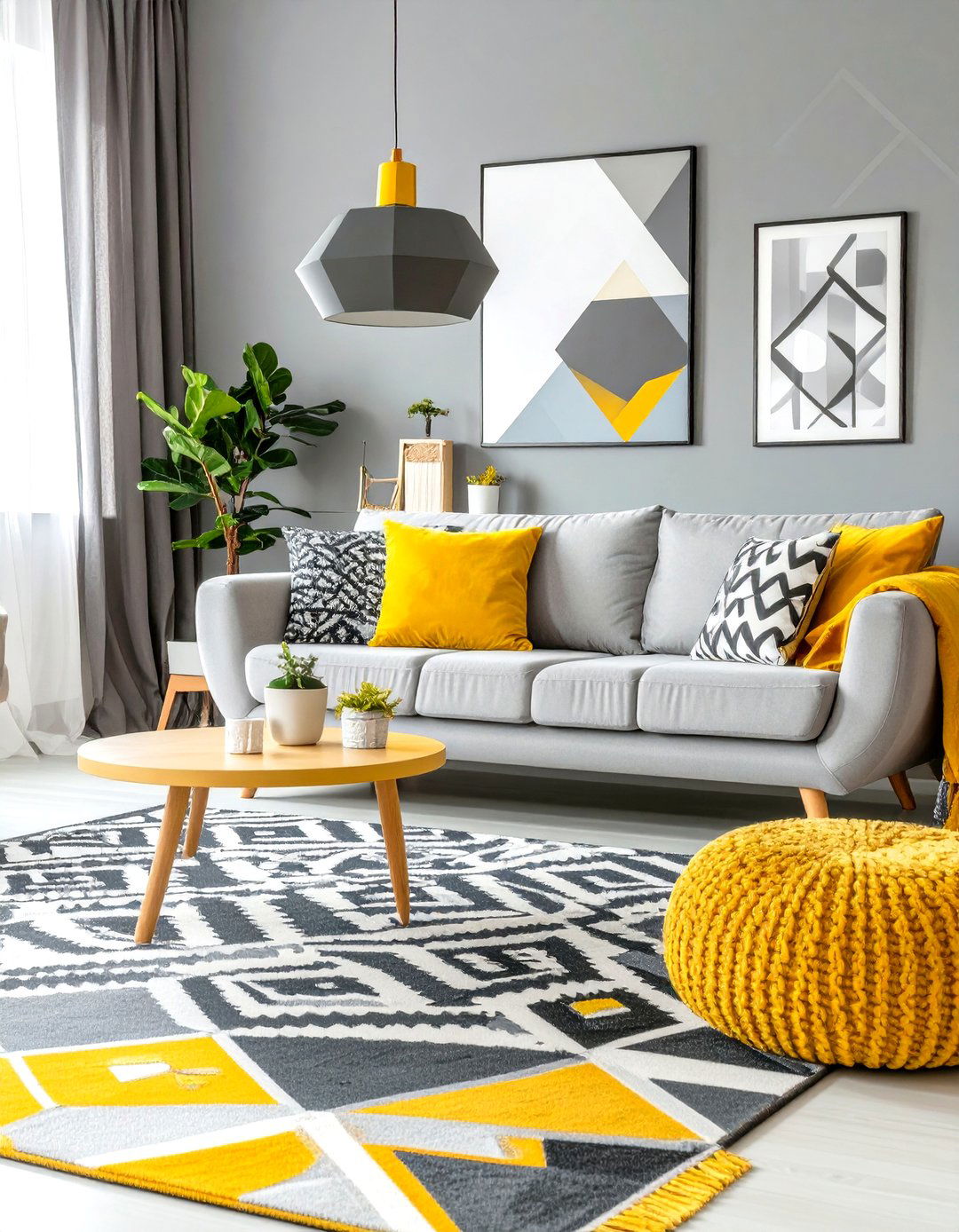 Grey Living Room with Bold Geometric Patterns - 20 Grey Living Room Ideas