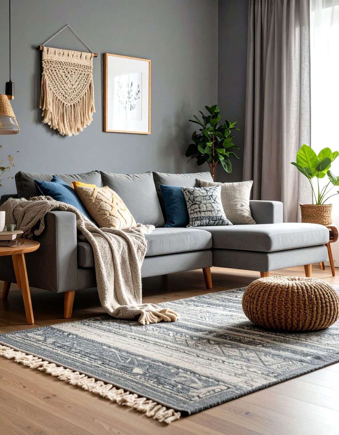 Grey Living Room with Cozy Textile Layers - 20 Grey Living Room Ideas