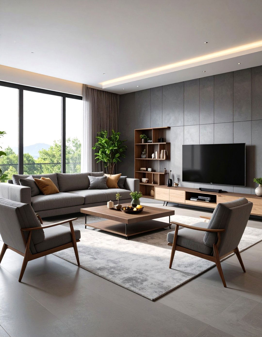 Grey Living Room with Flexible Entertainment Setup - 20 Grey Living Room Ideas