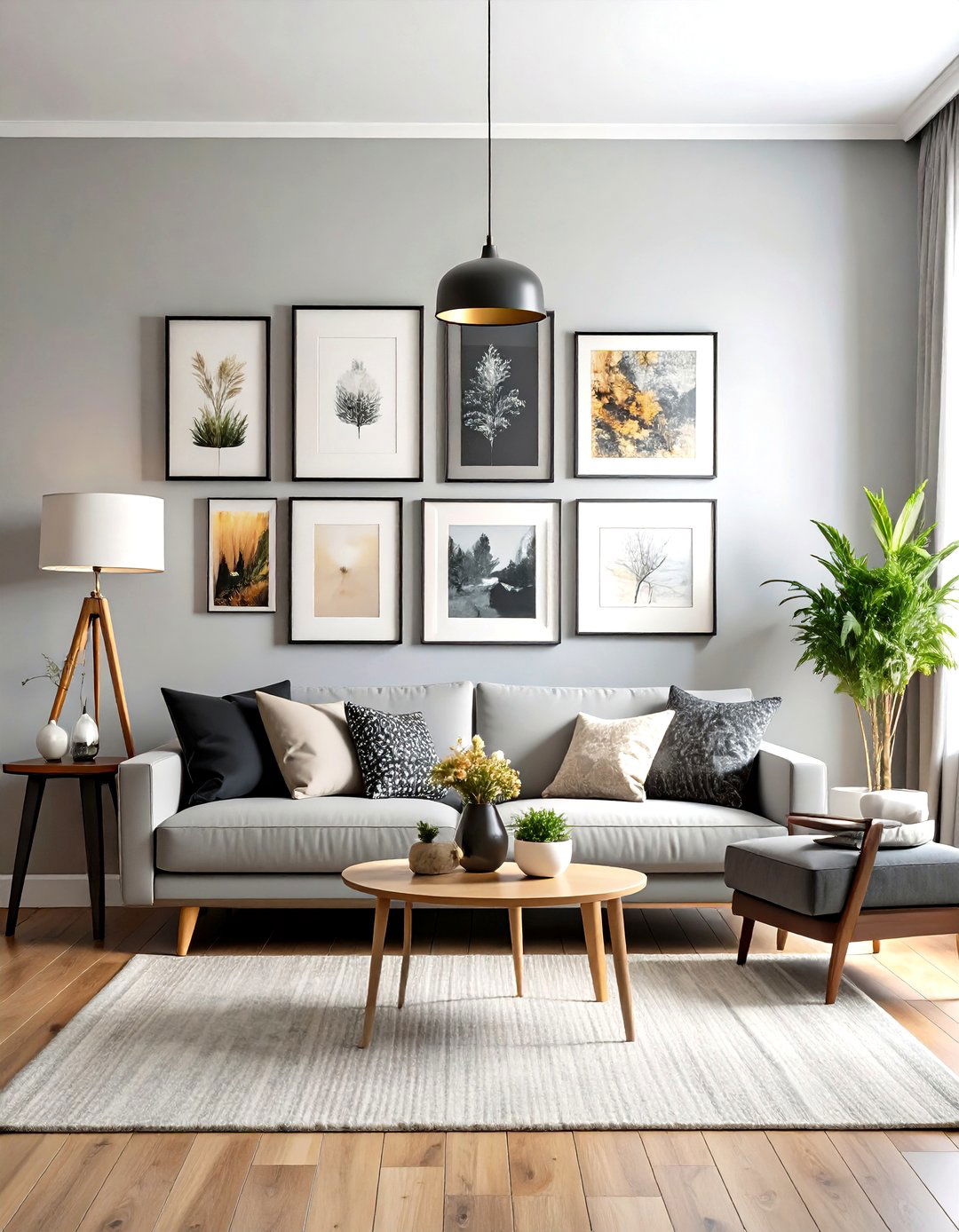 Grey Living Room with Gallery Wall Display - 20 Grey Living Room Ideas