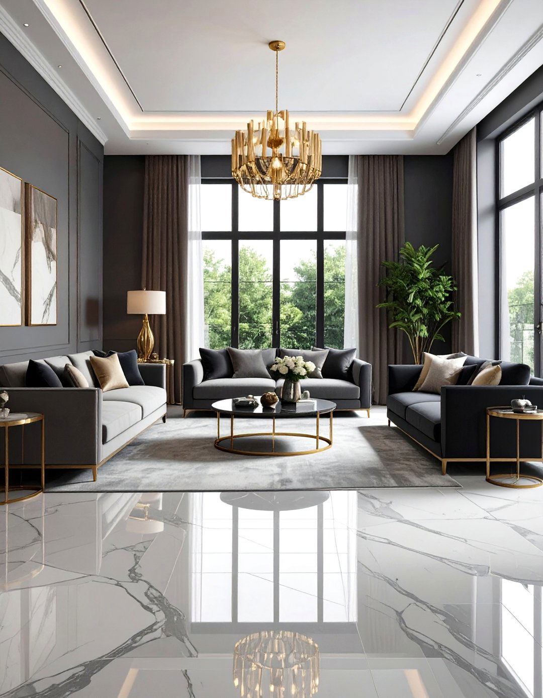 Grey Marble Effect Porcelain Flooring Living Room - 20 grey flooring living room ideas