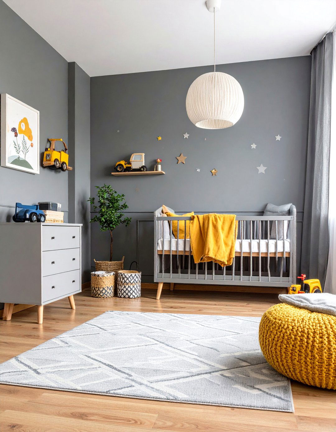 Grey Nursery with Pops of Mustard Yellow - 20 Grey Nursery Ideas