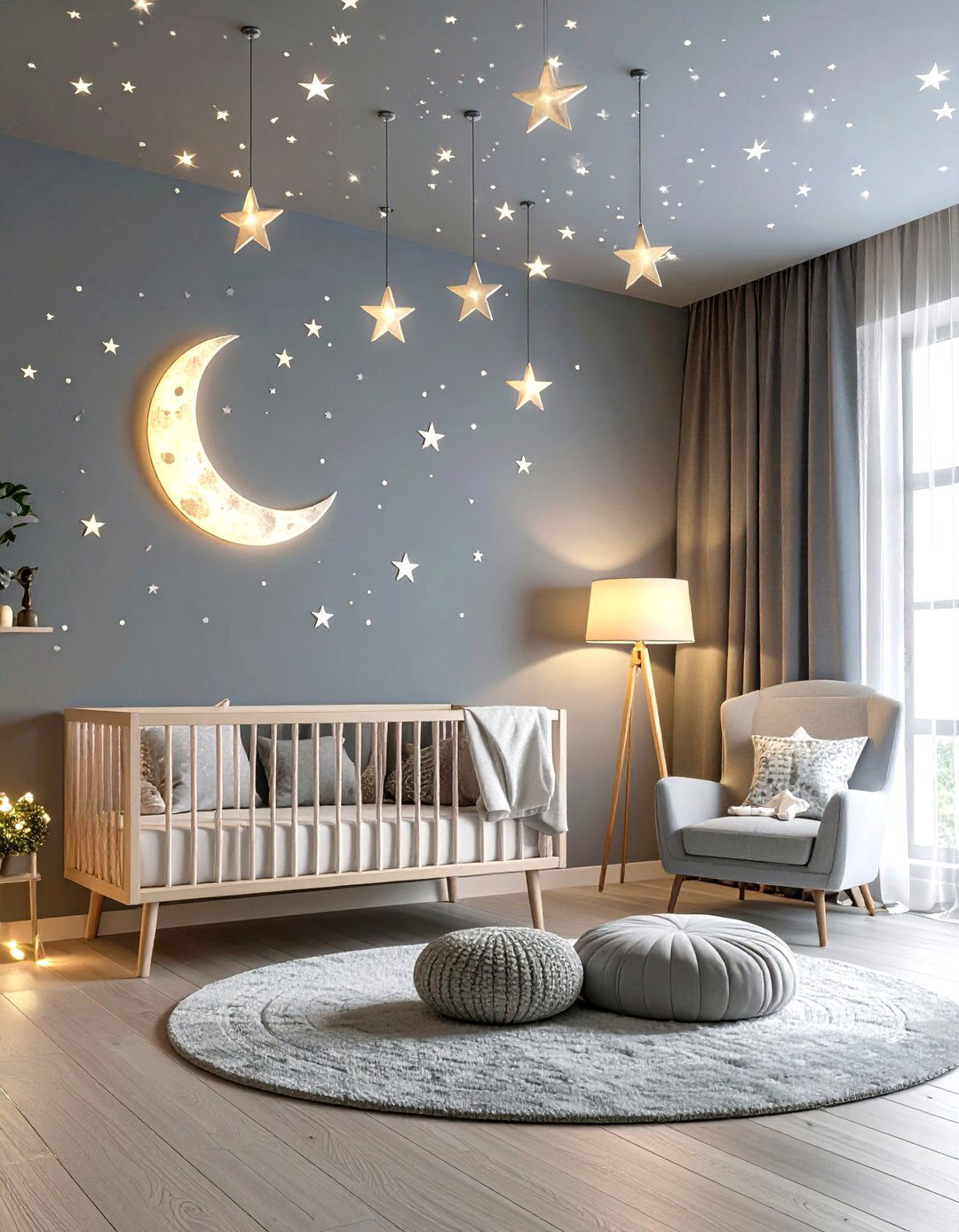 Grey Nursery with Starry Night Lighting - 20 Grey Nursery Ideas