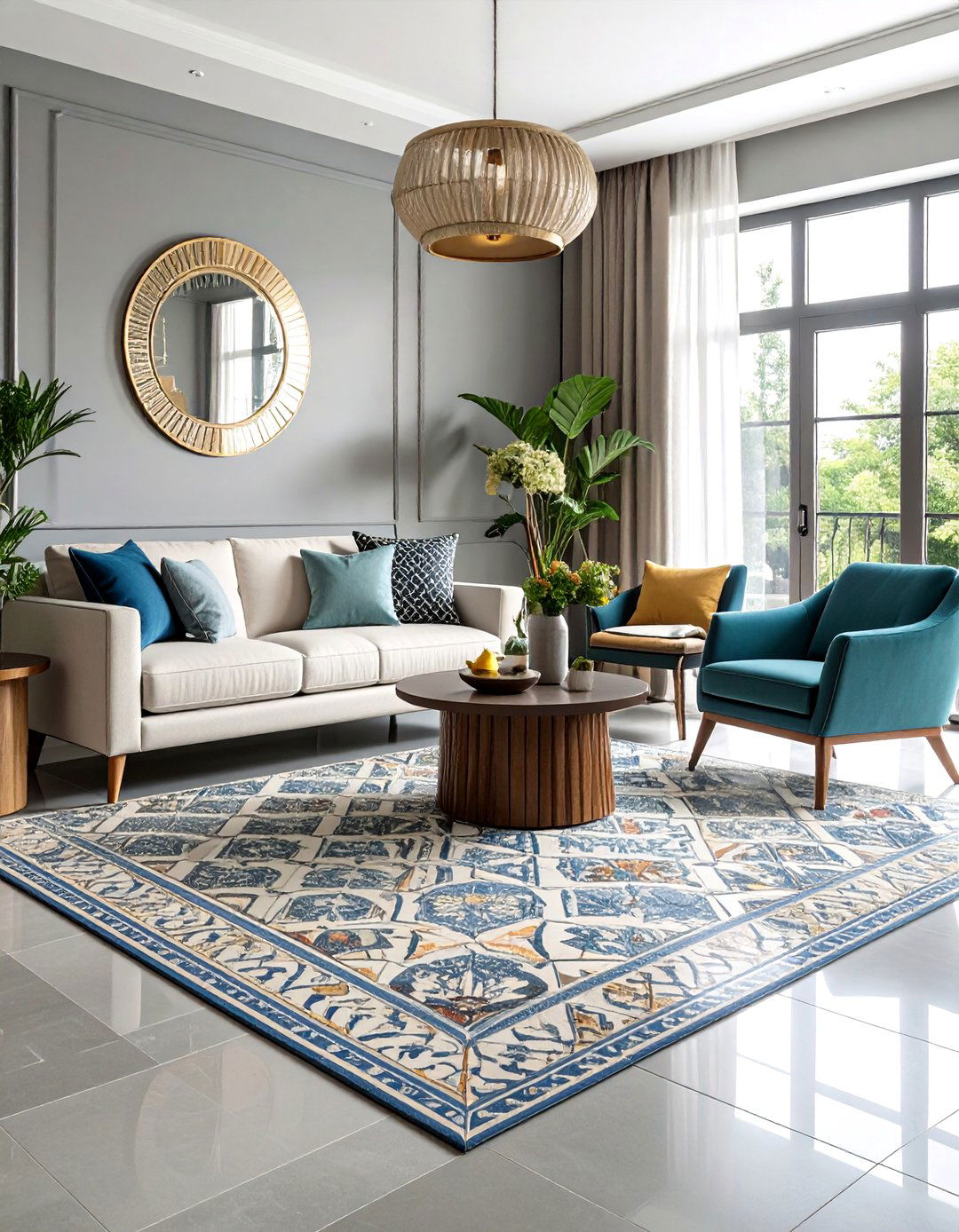 Grey Patterned Ceramic Tile Flooring Living Room - 20 grey flooring living room ideas