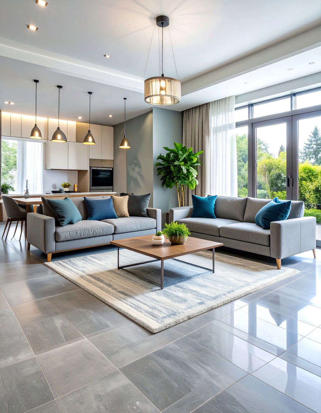 Grey Porcelain Large Format Tile Flooring Living Room - 20 grey flooring living room ideas