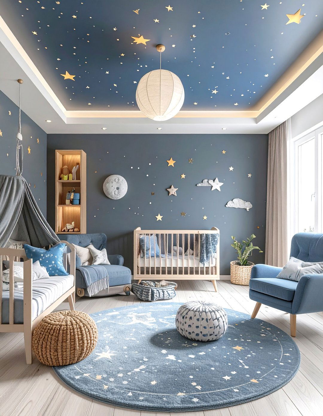 Grey Space Themed Nursery with Cosmic Patterns - 20 Grey Nursery Ideas