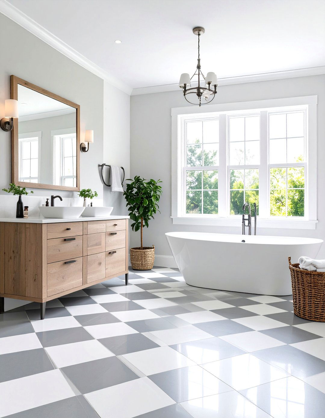 Grey Tile Checkerboard Pattern with White - 20 Grey Tile Bathroom Ideas