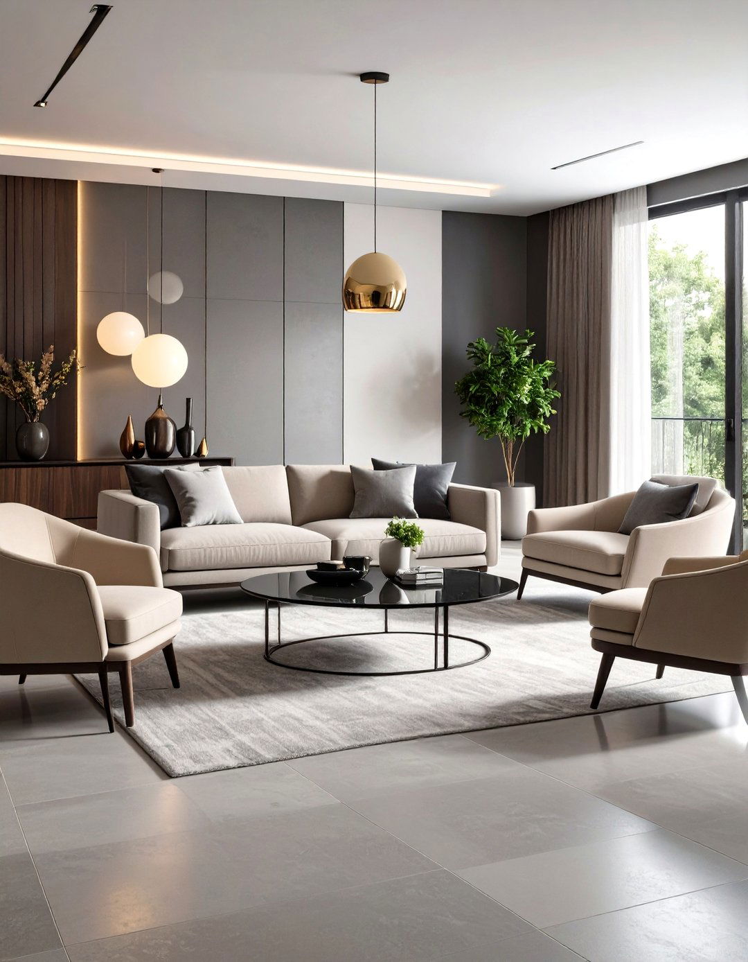 Grey and Beige Contemporary Living Room with Clean Lines - 20 Grey and Beige Living Room Ideas