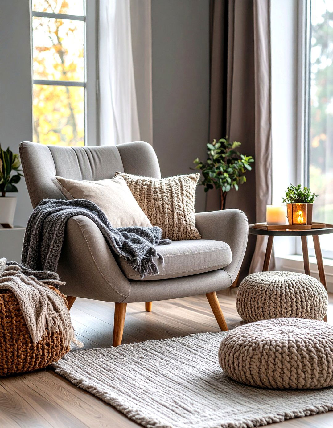 Grey and Beige Living Room with Cozy Reading Nook - 20 Grey and Beige Living Room Ideas