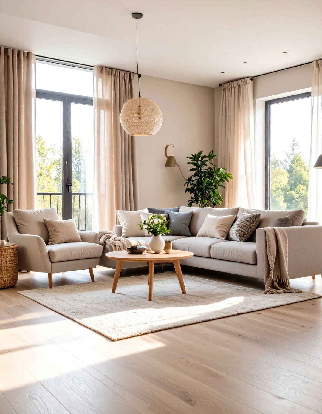 Grey and Beige Living Room with Natural Light Focus - 20 Grey and Beige Living Room Ideas