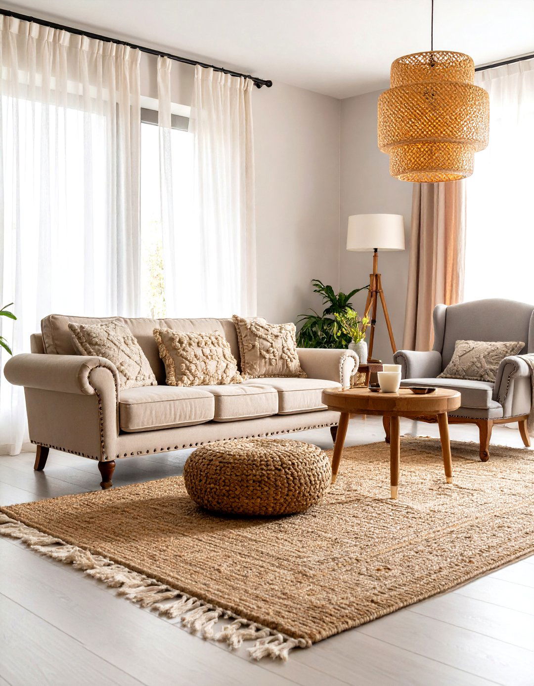Grey and Beige Traditional Living Room with Classic Furniture - 20 Grey and Beige Living Room Ideas