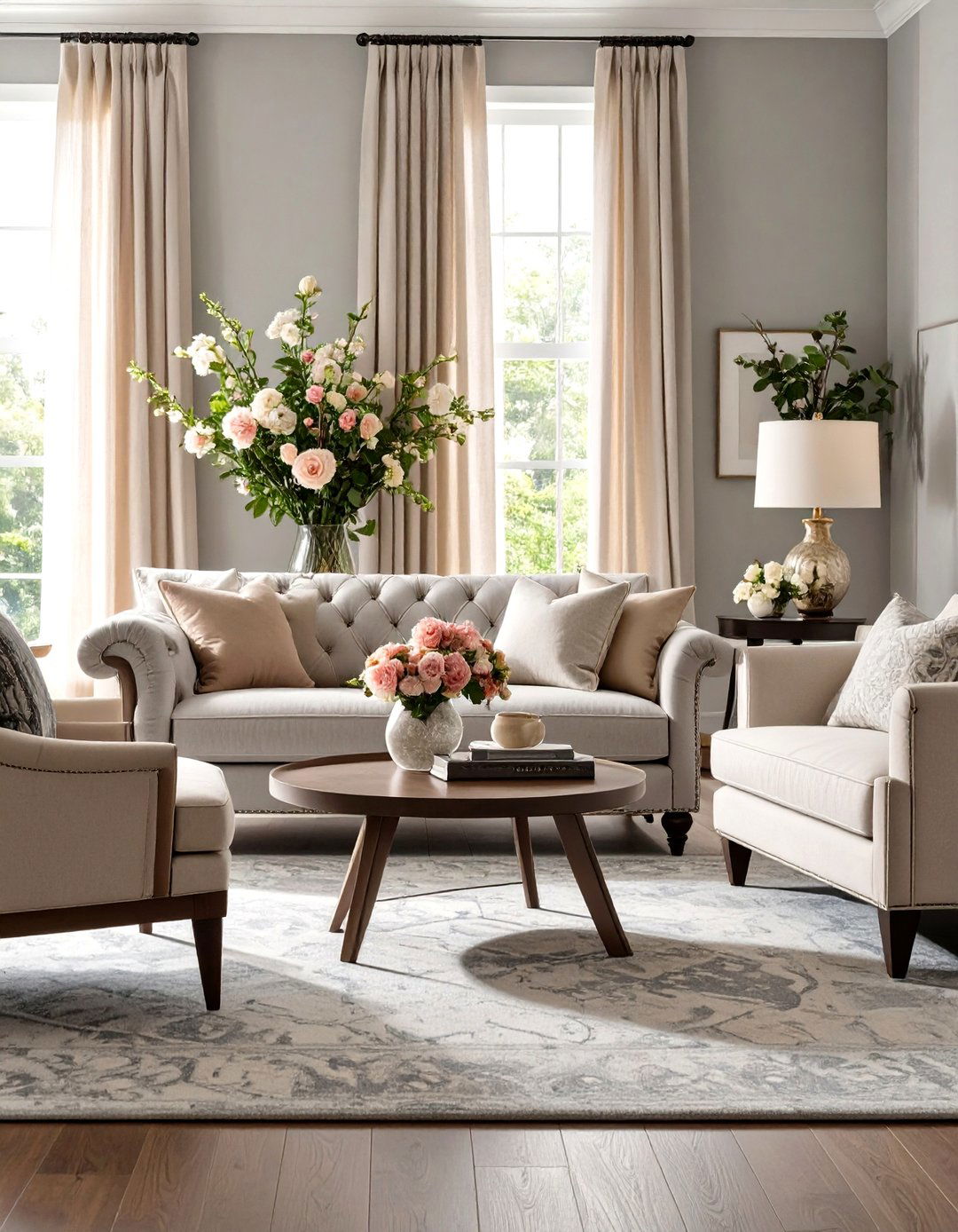 Grey and Beige Transitional Living Room Design - 20 Grey and Beige Living Room Ideas