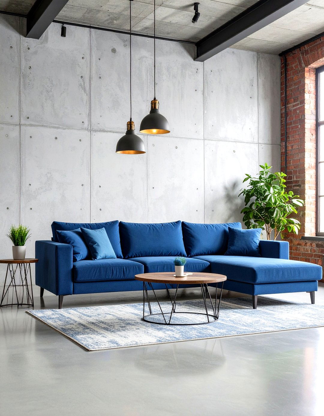 Grey and Blue Living Room with Industrial Elements - 20 Blue and Grey Living Room Ideas
