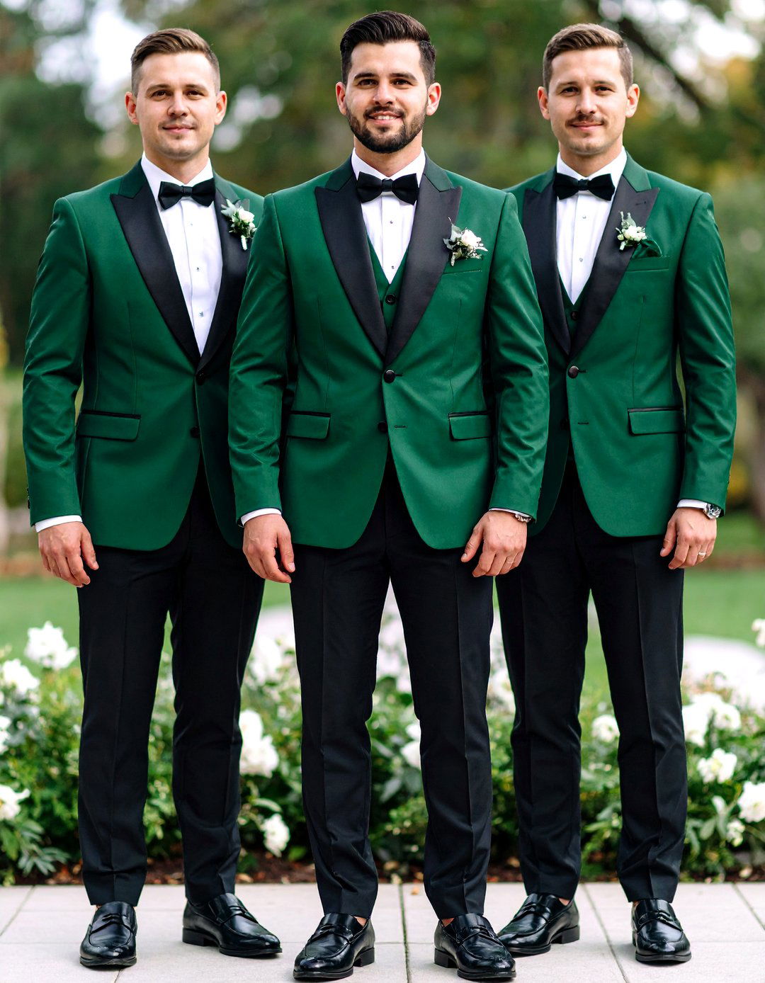 Groom and Groomsmen in Emerald Suits or Accents - 20 Emerald Green Wedding Ideas
