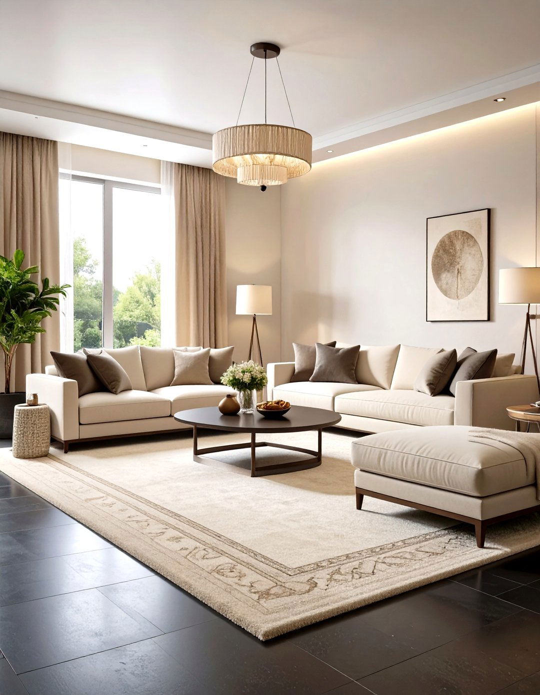 Ground Cream Walls with Dark Flooring for Sophisticated Balance - 20 Cream Living Room Ideas