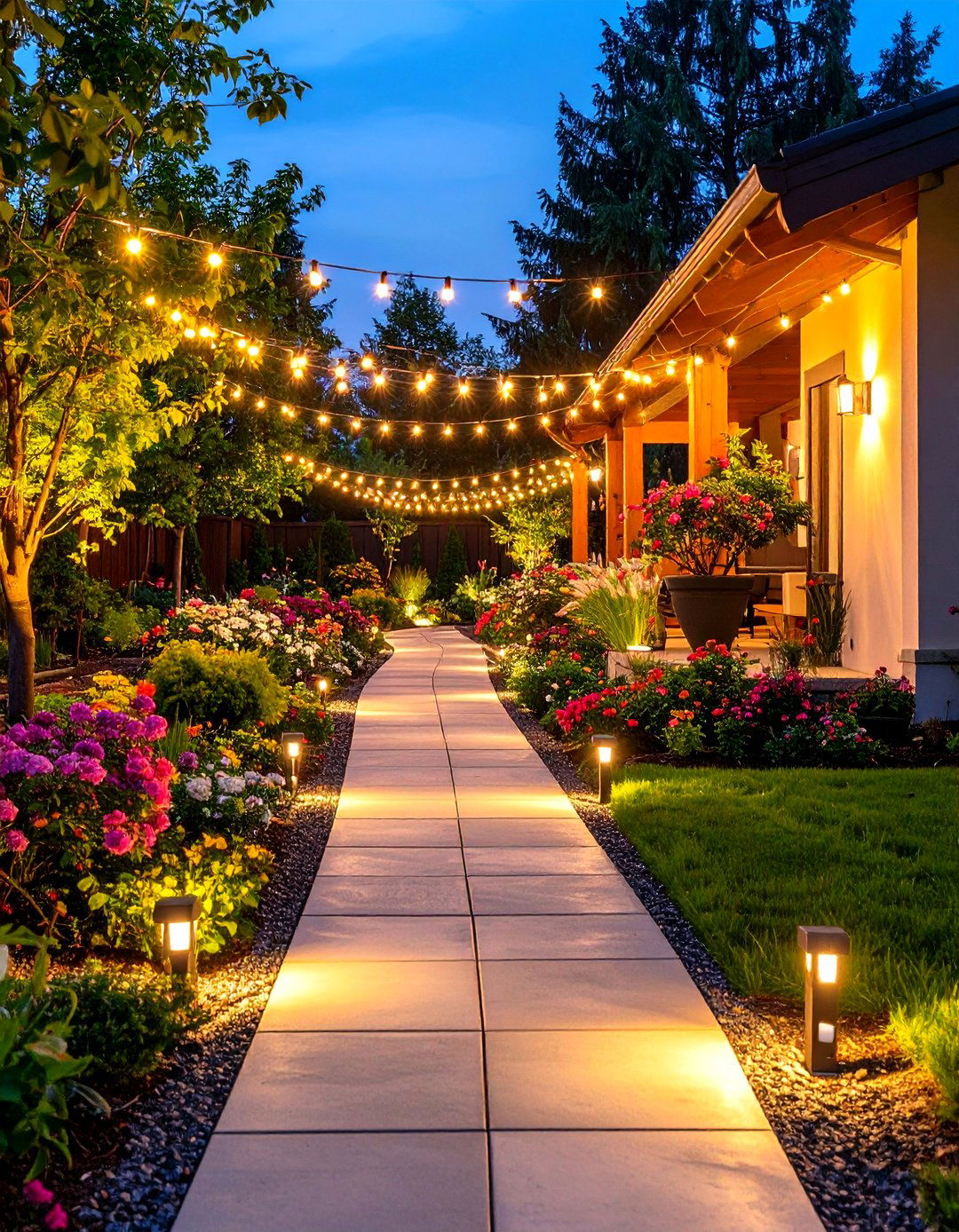 Ground Level Pathway Patio String Light Garden Walk - 20 Patio String Light Ideas