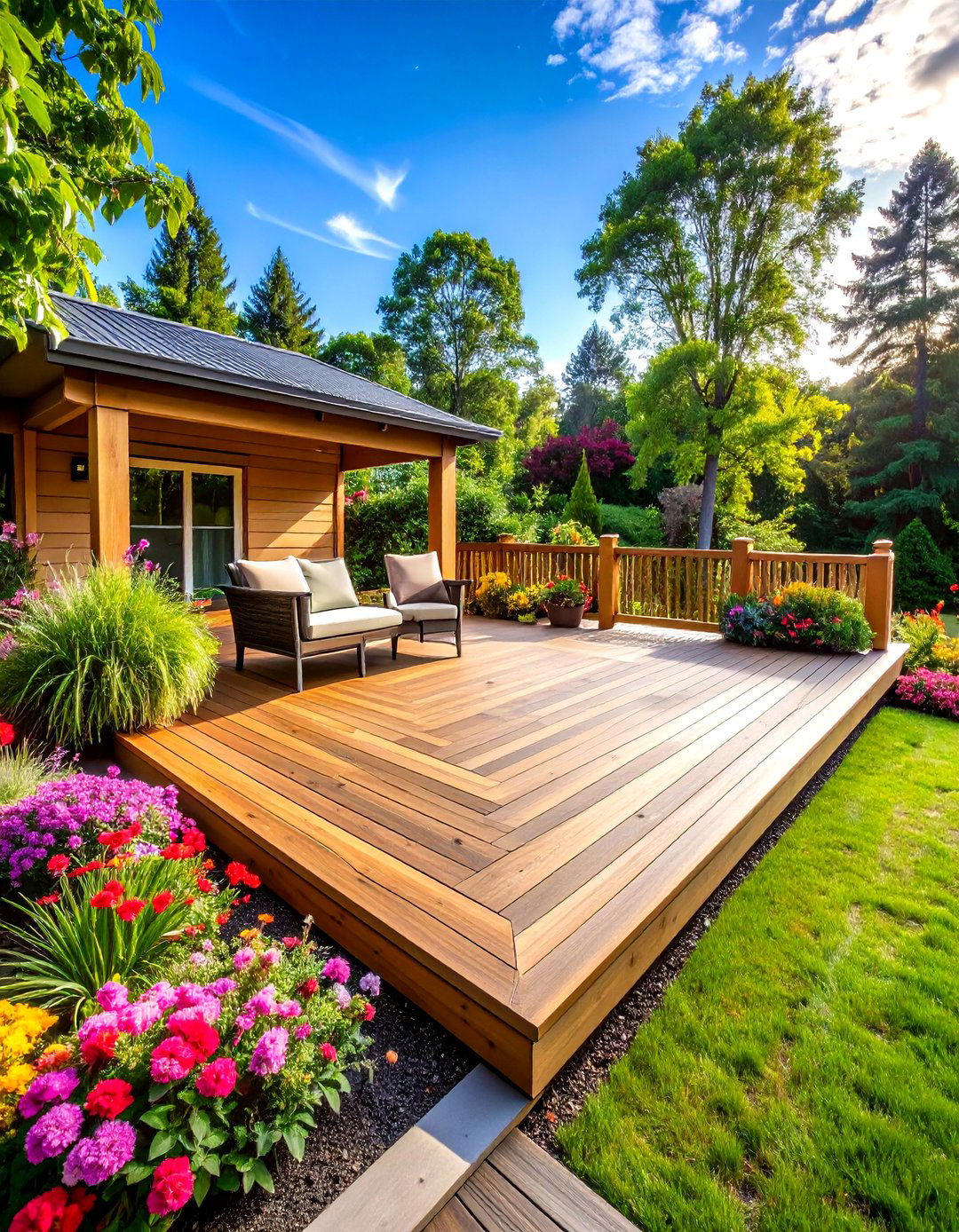 Ground Level Platform Deck with Seamless Lawn Transition - 20 Platform Deck Ideas