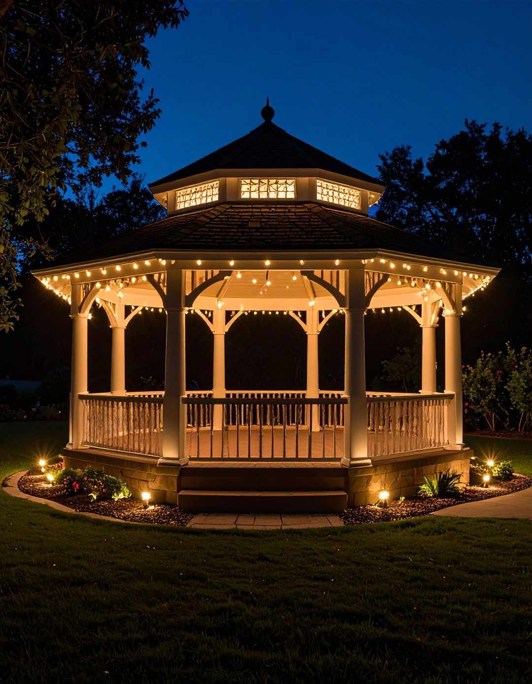 Ground Uplight Gazebo Lighting to Highlight Architecture - 20 Gazebo Lighting Ideas