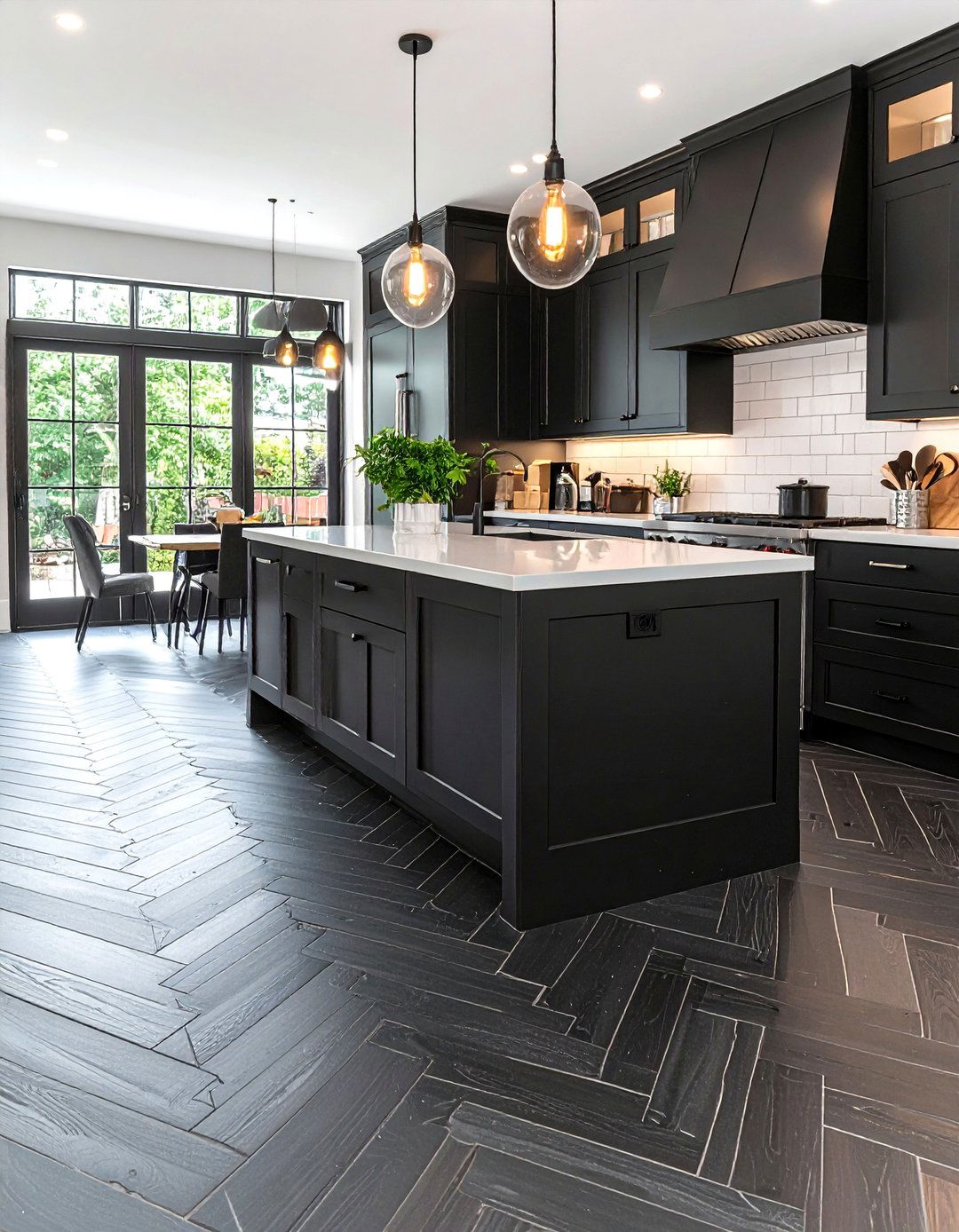 Ground the Room With Black Herringbone Tiles and Gray Grout - 20 Gray and Black Kitchen Ideas