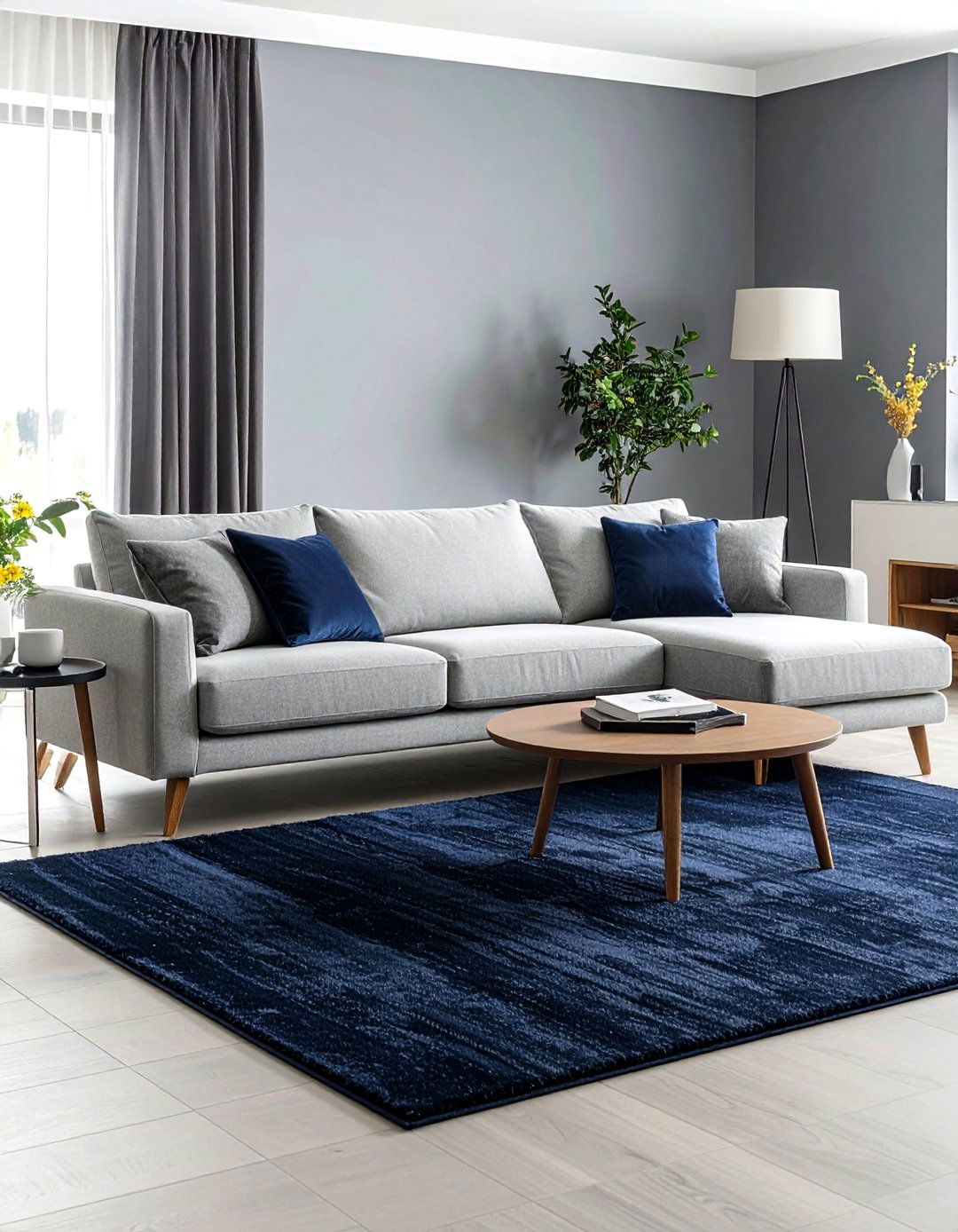 Ground the Space with an Area Rug Under Your Grey Couch - 20 Grey Couch Living Room Ideas