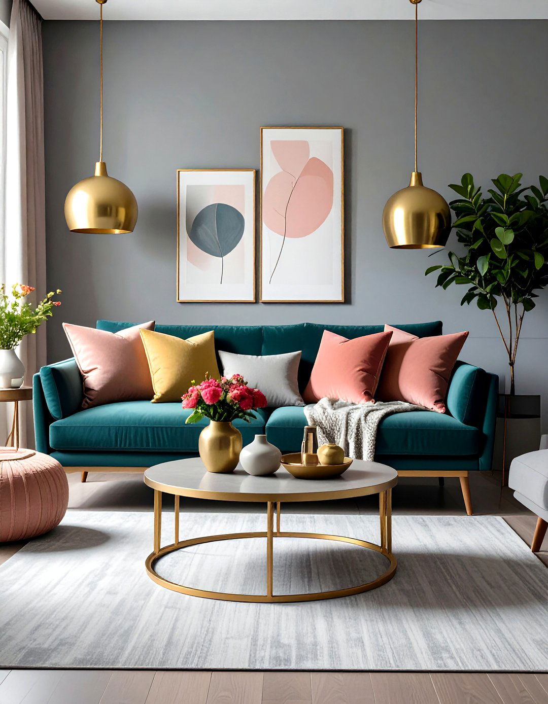 Guava Accent Sparks Joy in a Gray Living Room - 20 Gray Living Room Ideas