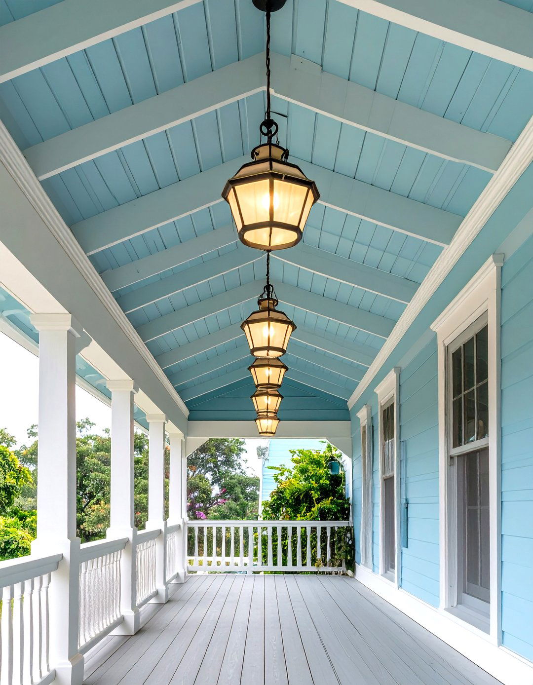 Haint Blue Ceiling Glow in Porch Lighting - 20 Front Porch Lighting Ideas