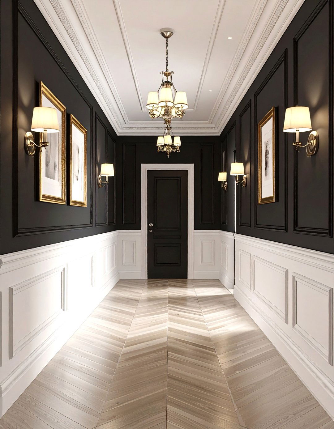 Half Height Wainscoting for Balanced Contrast - 20 Black and White Hallway Ideas