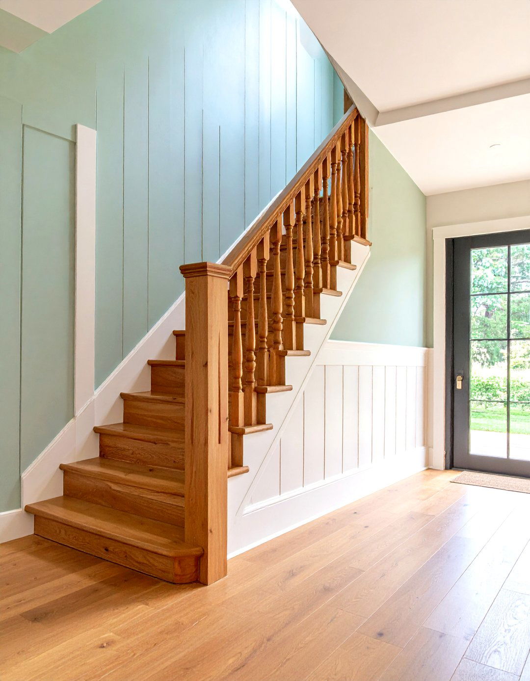 Half Wall with White Oak Cap and Spindles - 20 Farmhouse Rustic Stair Railing Ideas