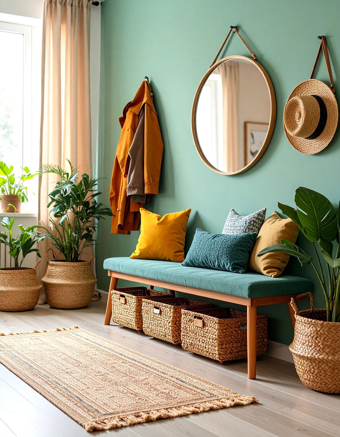 Hallway Mirror Paired with Bench Seating - 20 hallway mirror ideas
