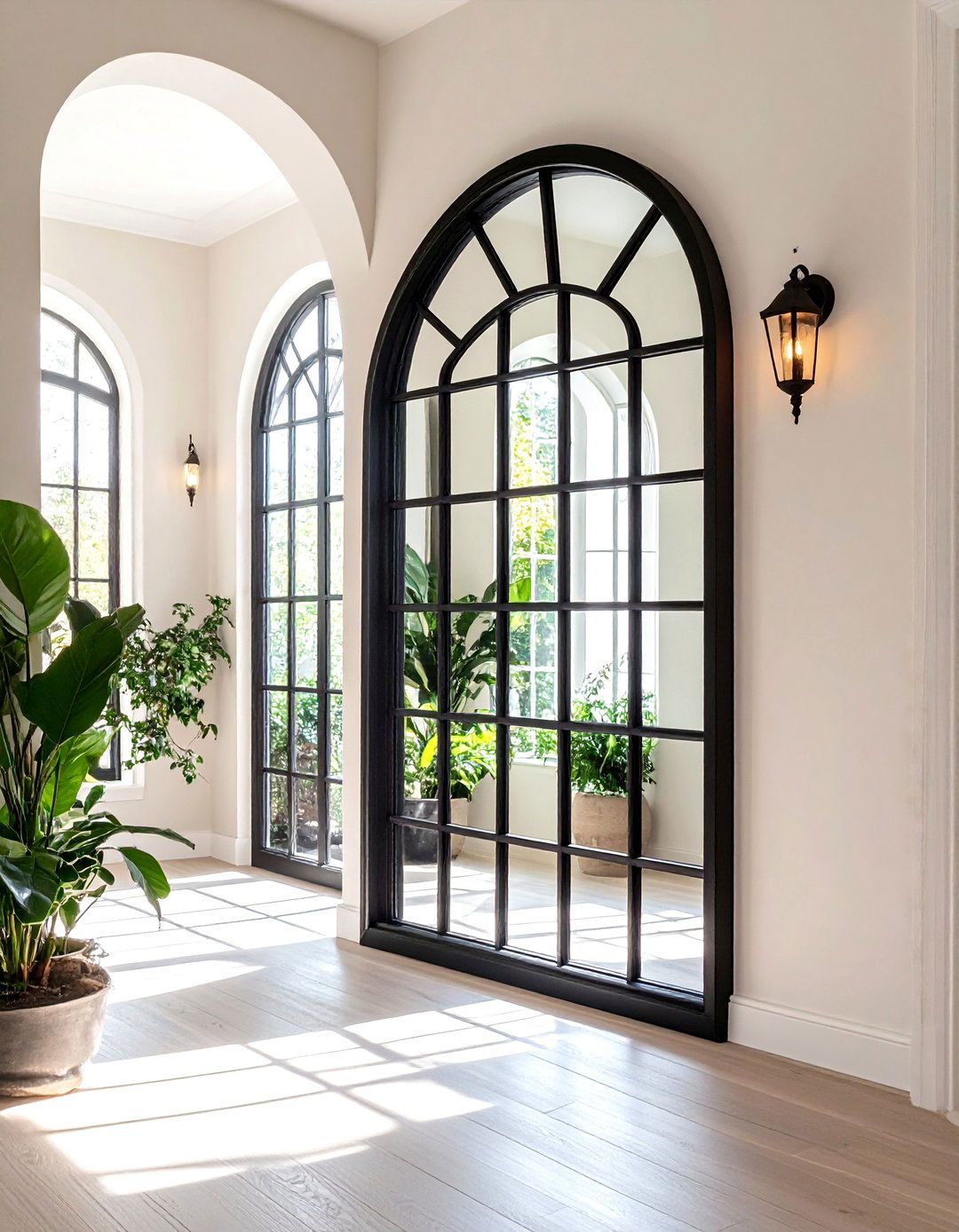 Hallway Mirror with Matte Black Grid Frame - 20 hallway mirror ideas