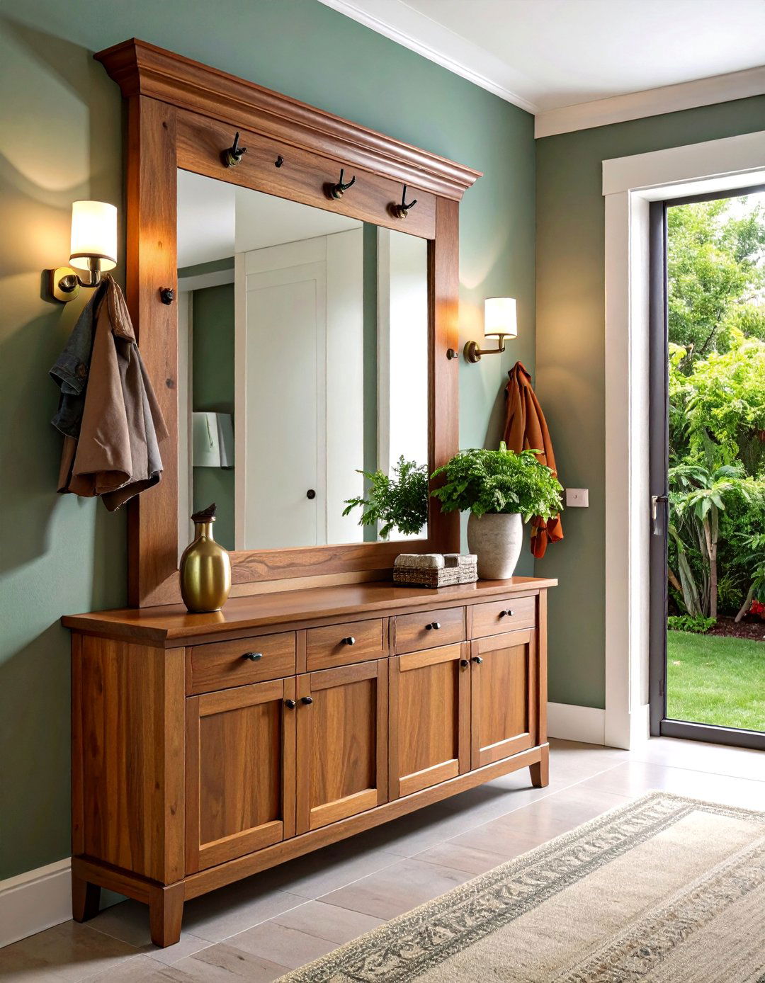 Hallway Mirror with Shelf and Coat Hooks - 20 hallway mirror ideas