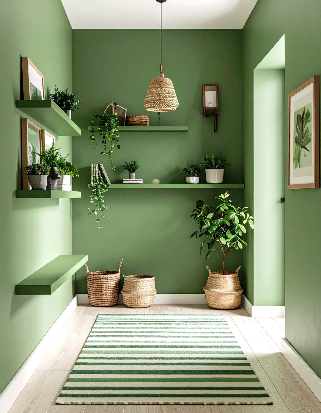 Hallway Soft Green Accent Wall to Visually Expand Space - 20 Green Accent Wall Ideas