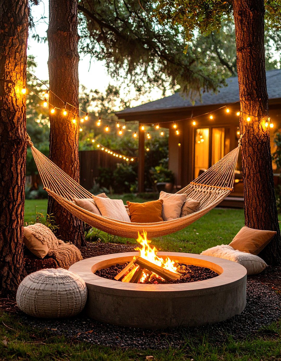 Hammock Fire Pit Relaxation Areas - 20 Fire Pit Seating Ideas