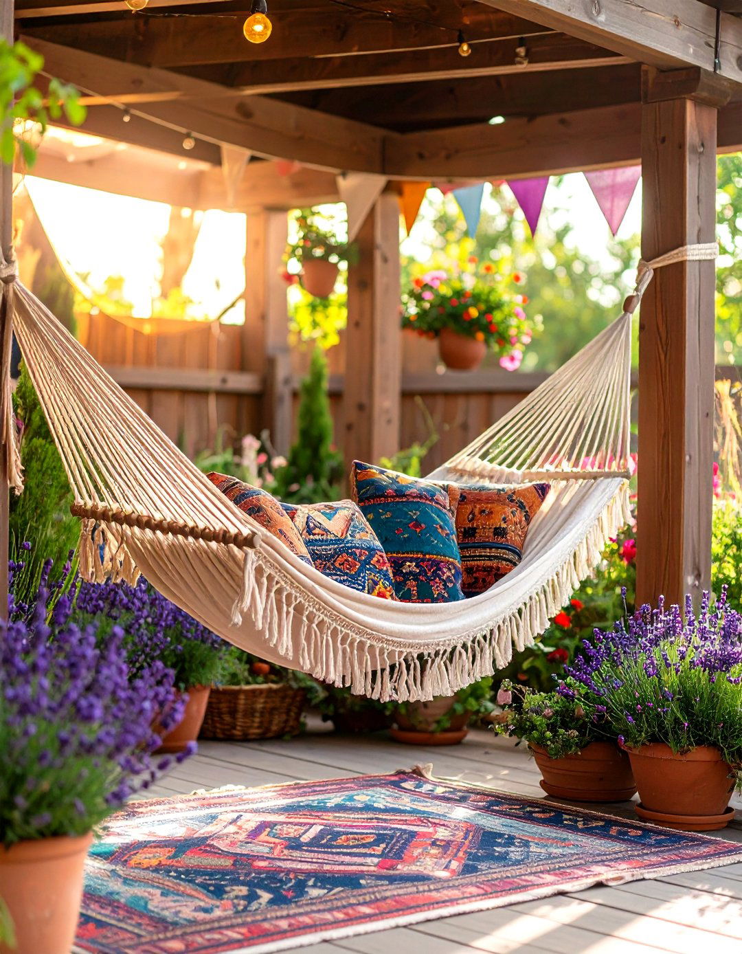 Hammock Lounge Corner in a Boho House Exterior - 20 Boho House Exterior Ideas