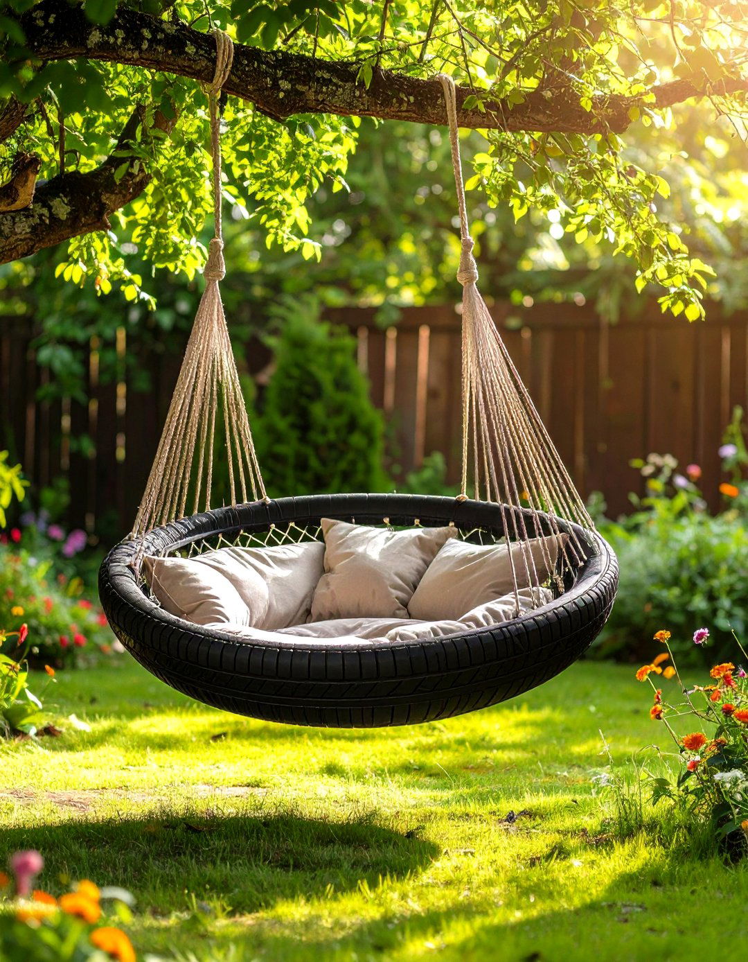 Hammock Style Tire Swing - 20 Tire Swing Ideas