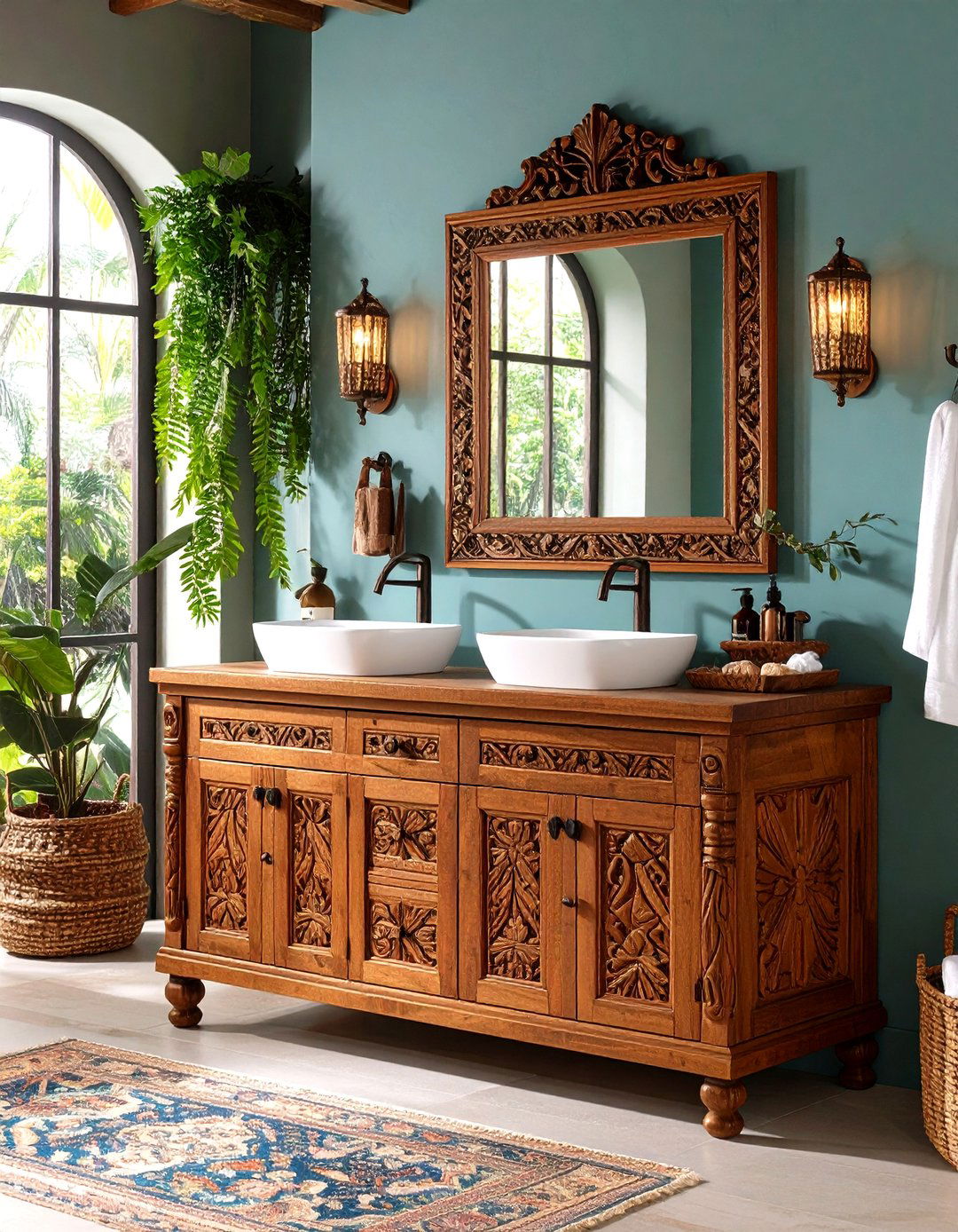 Hand Carved Wood Vanities - 20 Spanish Style Bathroom Ideas