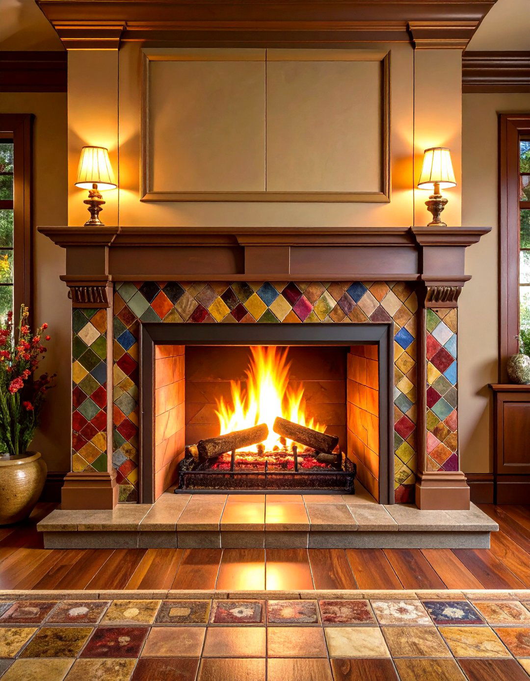 Hand Cut Tile Mosaic - 20 Fireplace Wall Ideas