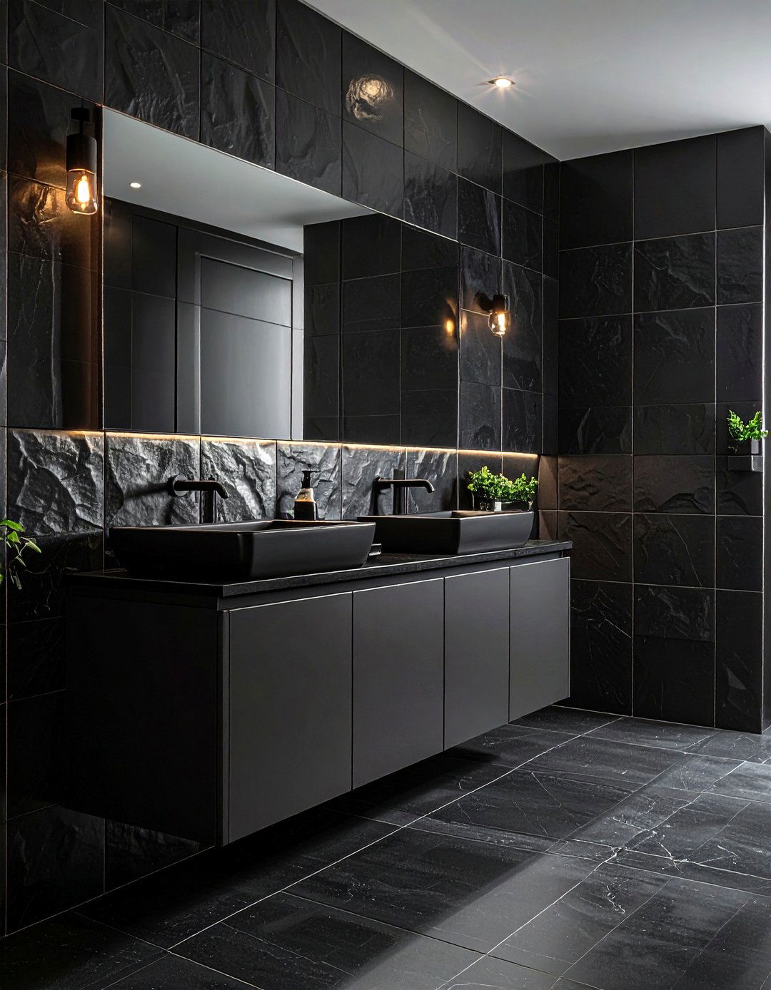 Hand Cut Zellige Black Tile Bathroom Texture - 20 Black Tile Bathroom Ideas