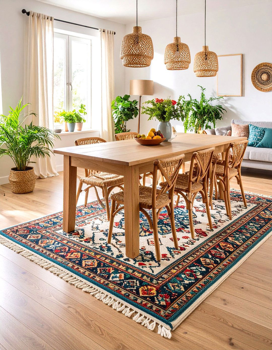 Hand Knotted Wool Rug Softens the Craftsman Dining Room Floor - 20 Craftsman Dining Room Ideas