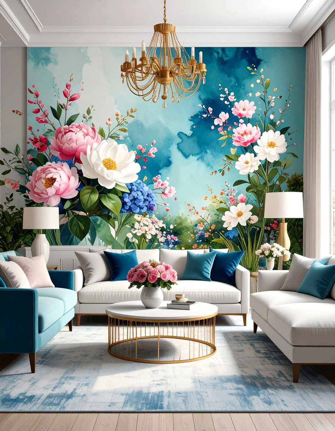 Hand Painted Artistic Living Room Wallpaper - 20 Living Room Wallpaper Ideas