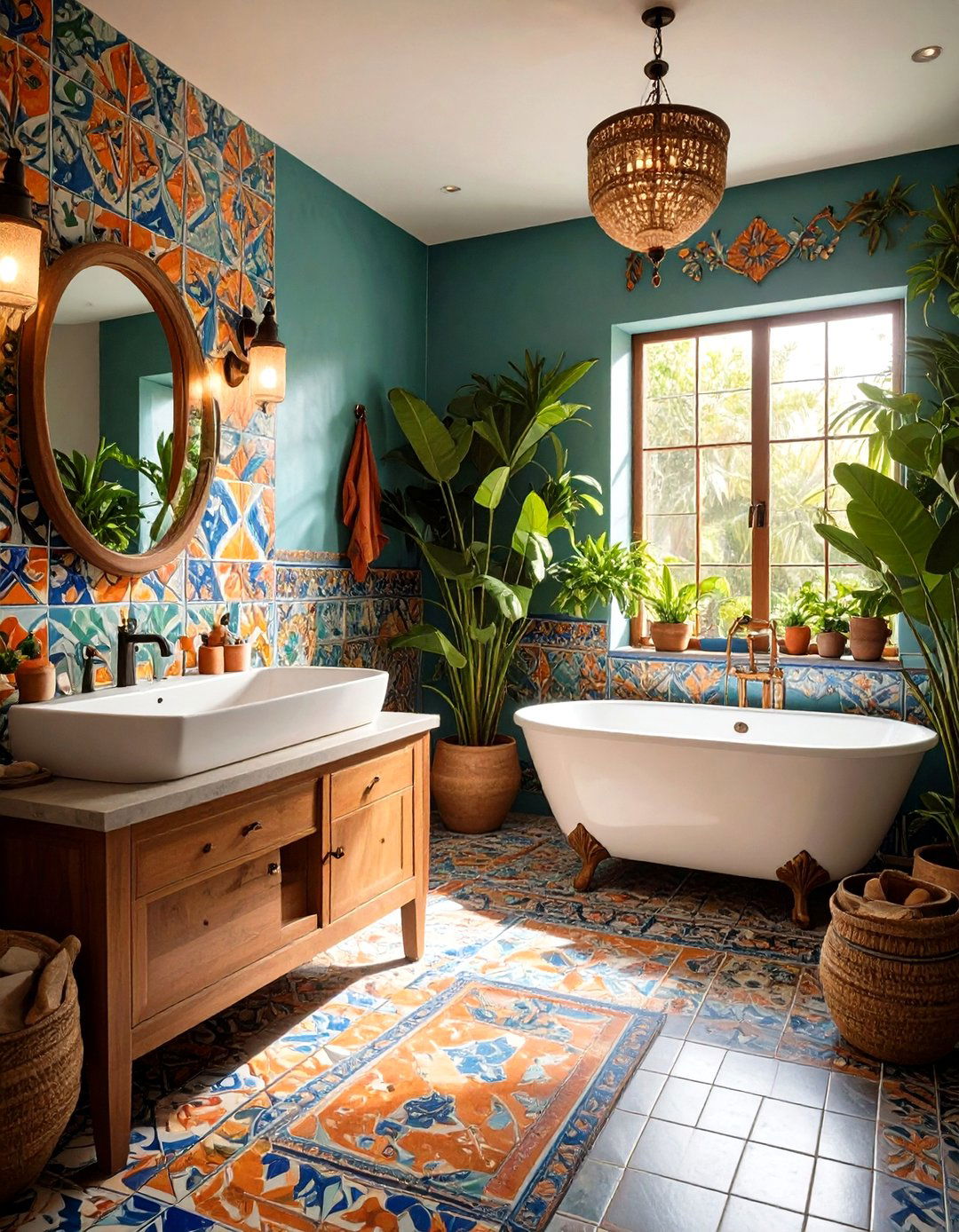 Hand Painted Ceramic Accents - 20 Spanish Style Bathroom Ideas